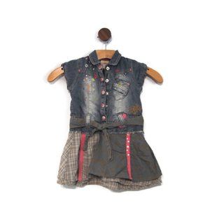 Confetti Baby Girl's Denim Dress 18 Months Embroidered Flowers Button Front